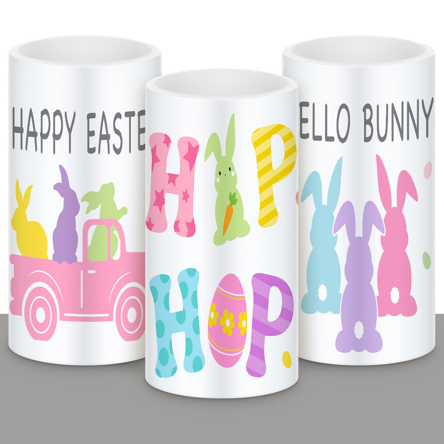 Retisee 3 Pcs Pastel Easter Flameless LED Candles Battery Operated Bunny Spring Flickering Pillar Candles with Remote Pastel Easter Decoration Centerpiece for Bedroom Living Room Dinner Table Decor