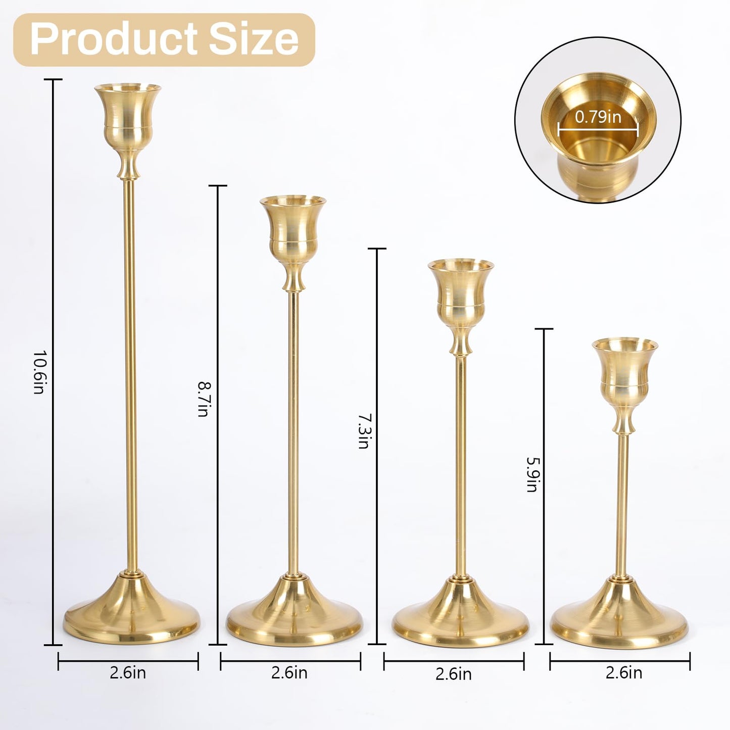 Sunnyfuture Candlestick Holders, 4PCS Taper Candle Holder for Candlesticks, Gold Candle Holders for Table Centerpiece, Wedding, Party