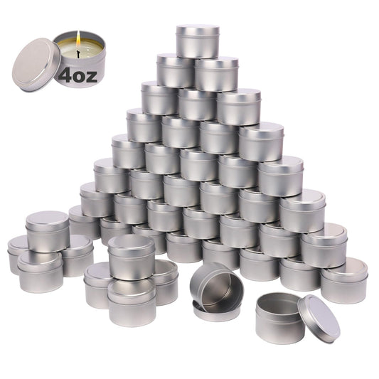 Biugaaufai 72 Pack 4 oz Sliver Metal Candle Tins with Lids, Round Bulk Metal Candle Jar, Matte Finish, Round 4 oz Candle Tins for DIY Candle Making and Storage