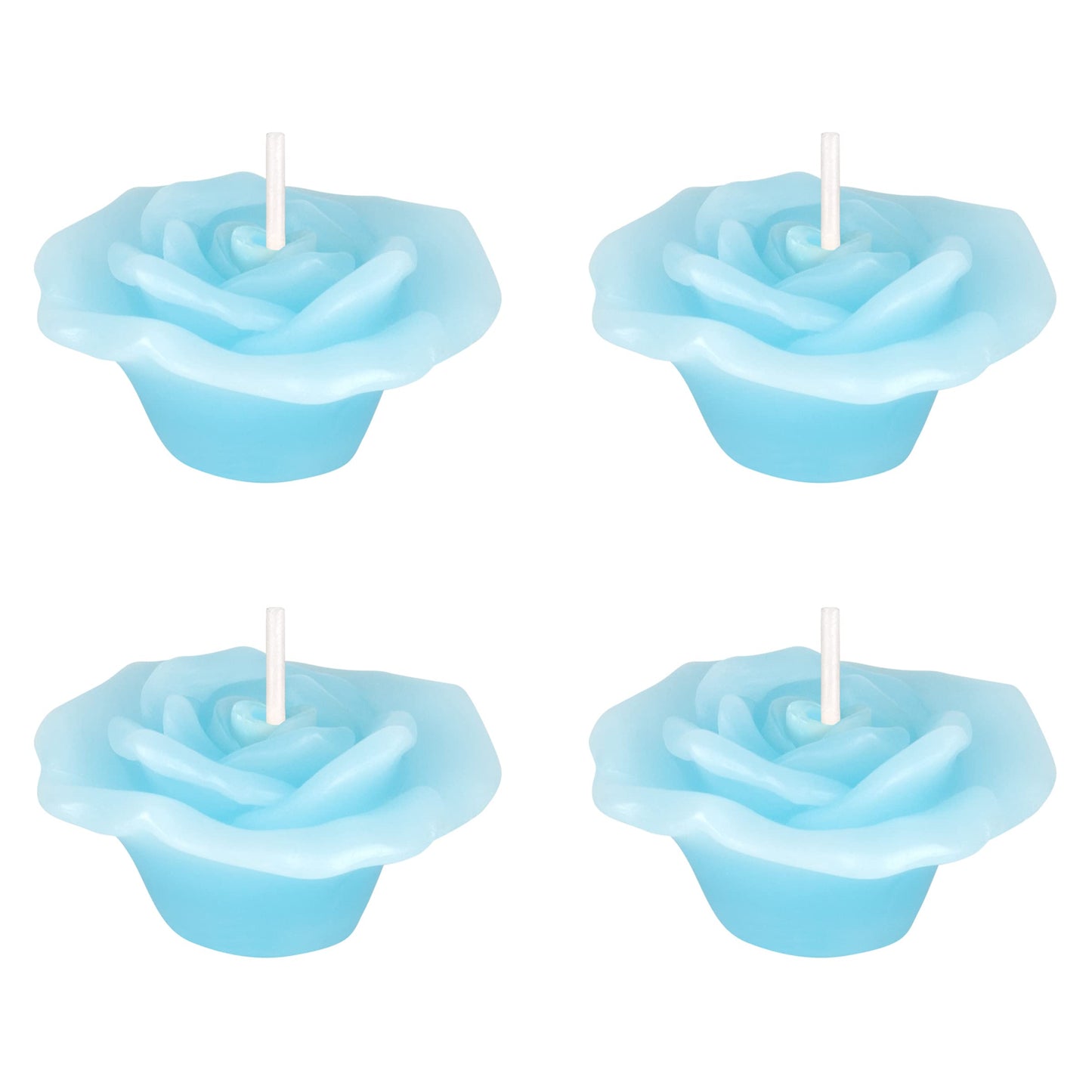 Mega Candles 4 pcs Unscented Rose Petals Flower Light Blue Floating Candles, Hand Poured Wax Candle 2 Inch Diameter, Home Décor, Wedding Centerpieces, Holidays, Occasions, Events, Festivities