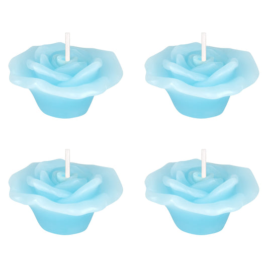 Mega Candles 4 pcs Unscented Rose Petals Flower Light Blue Floating Candles, Hand Poured Wax Candle 2 Inch Diameter, Home Décor, Wedding Centerpieces, Holidays, Occasions, Events, Festivities