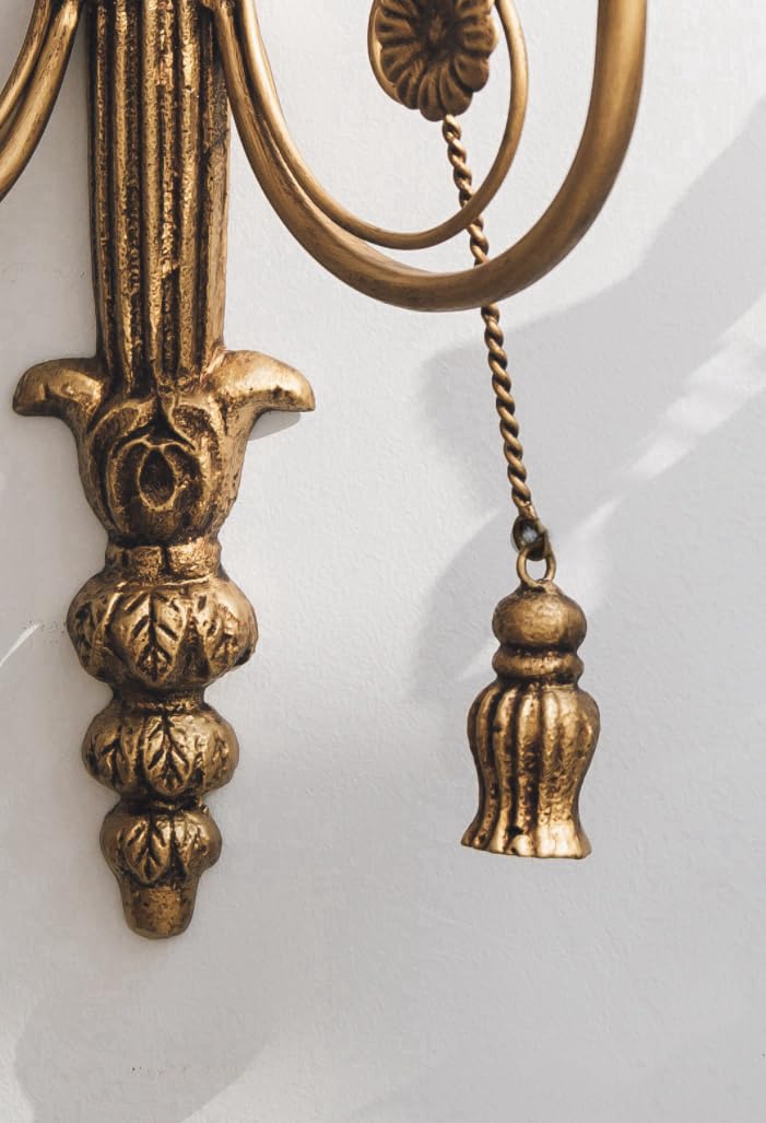 TerkCo Long Gold Wall Candle Sconces Wall Decor Set of 2,Iron Tassel Wall Mounted Candleholders, Home Wall Decoration for Living Room,Dining Room, Bedroom,Fireplace（No Candle）