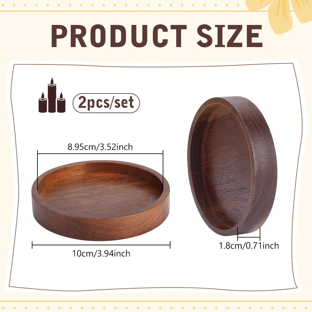NBEADS 2Pcs Wood Candle Tray, 3.94 inch Acacia Coasters for Candles Flat Round Natural Wood Plant Trays for Home Dining Table Kitchen Accessories Bar Decorative, Coconut Brown