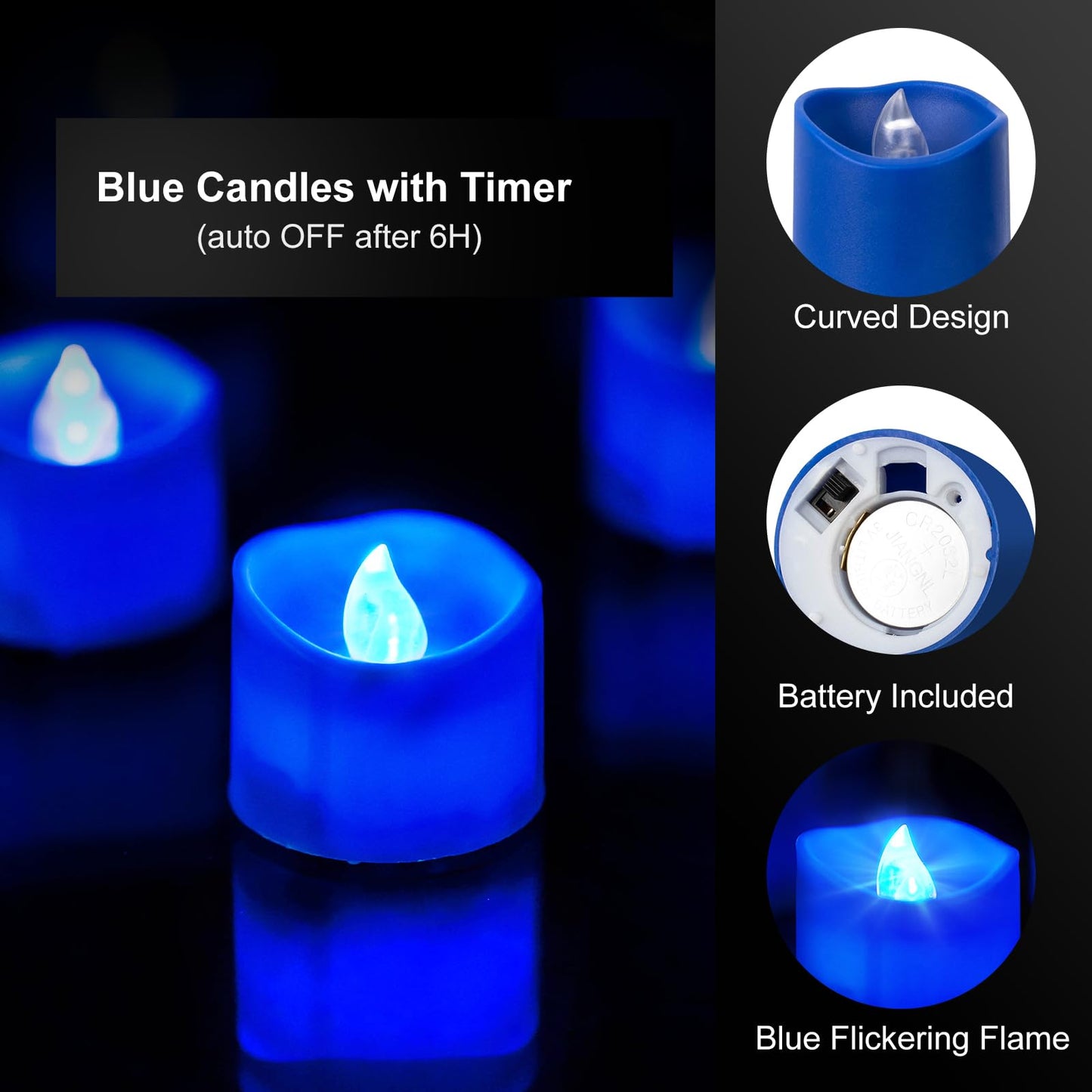 Windshell Blue Flickering Flame Tealight Candles with Auto 6H Timer (No Remote), Battery Operated LED Flameless Tea Lights, for Halloween Christmas Party, 12 Pack