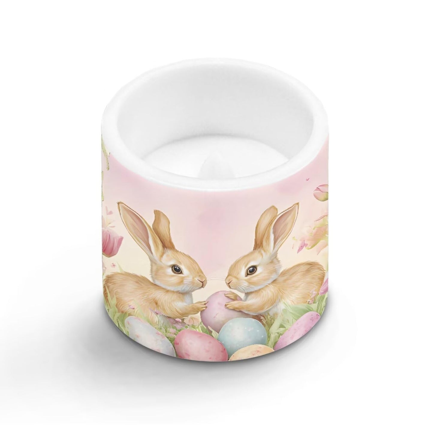 Merkmak Pack of 4 Easter Day Flameless Candles with Remote Battery Operated Candles with Timer Flickering LED Elictric Pillar Tealights for Party Decorations, Easter Egg Bunny Tulip