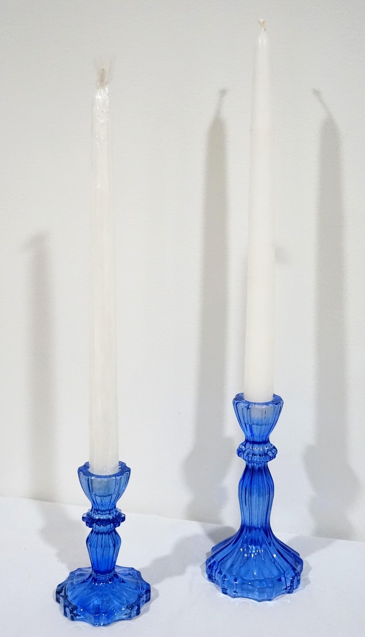 Generic Sweet Home Deco Glass Candlestick Holder, Taper Candle Stand for Indoor or Outdoor Dining, Tabletop Decoration, Set of 2 (Royal Blue)