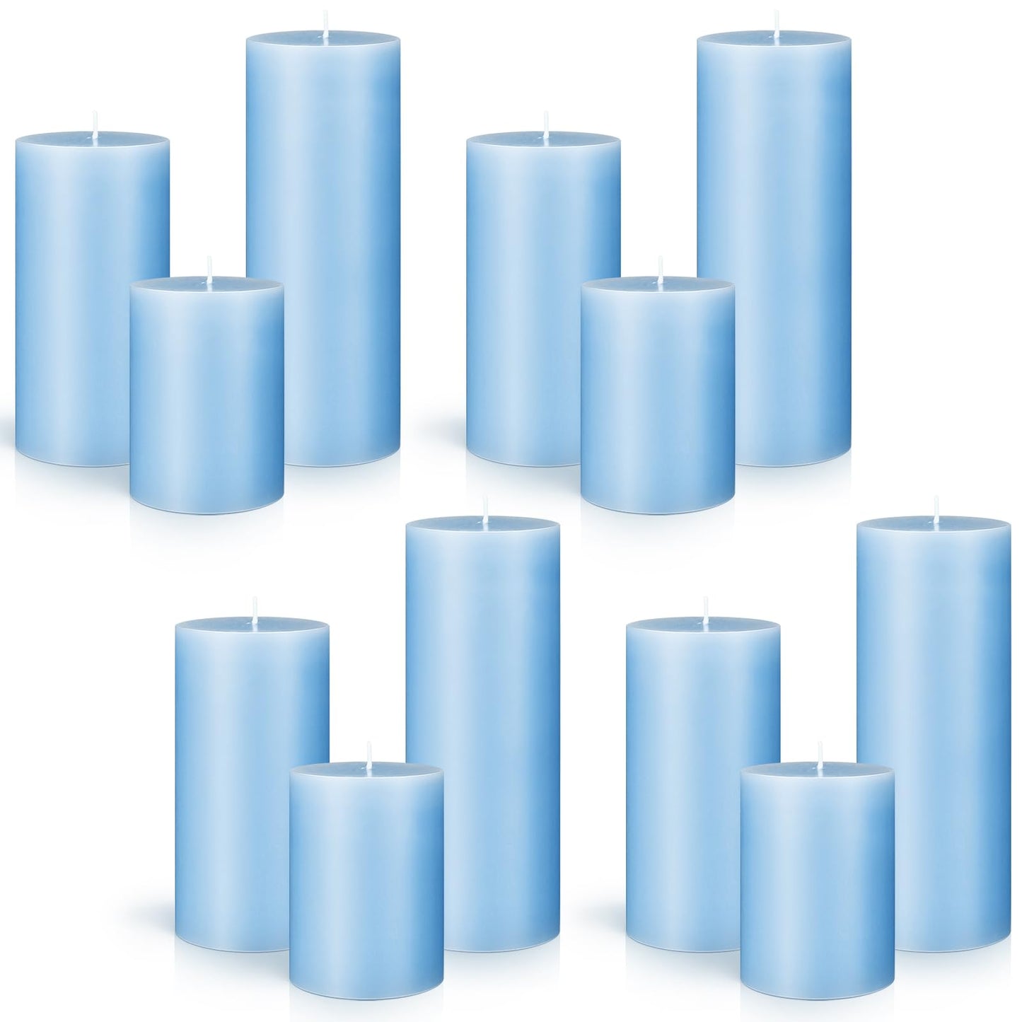 Sumind Set of 12 Pillar Candles Bulk 3"x 4", 6", 8" Dripless Unscented Poured Candles Long Clean Burning Tapers for Wedding Rustic Party Spa Bath Home Decor Relaxation All Occasions(Blue)
