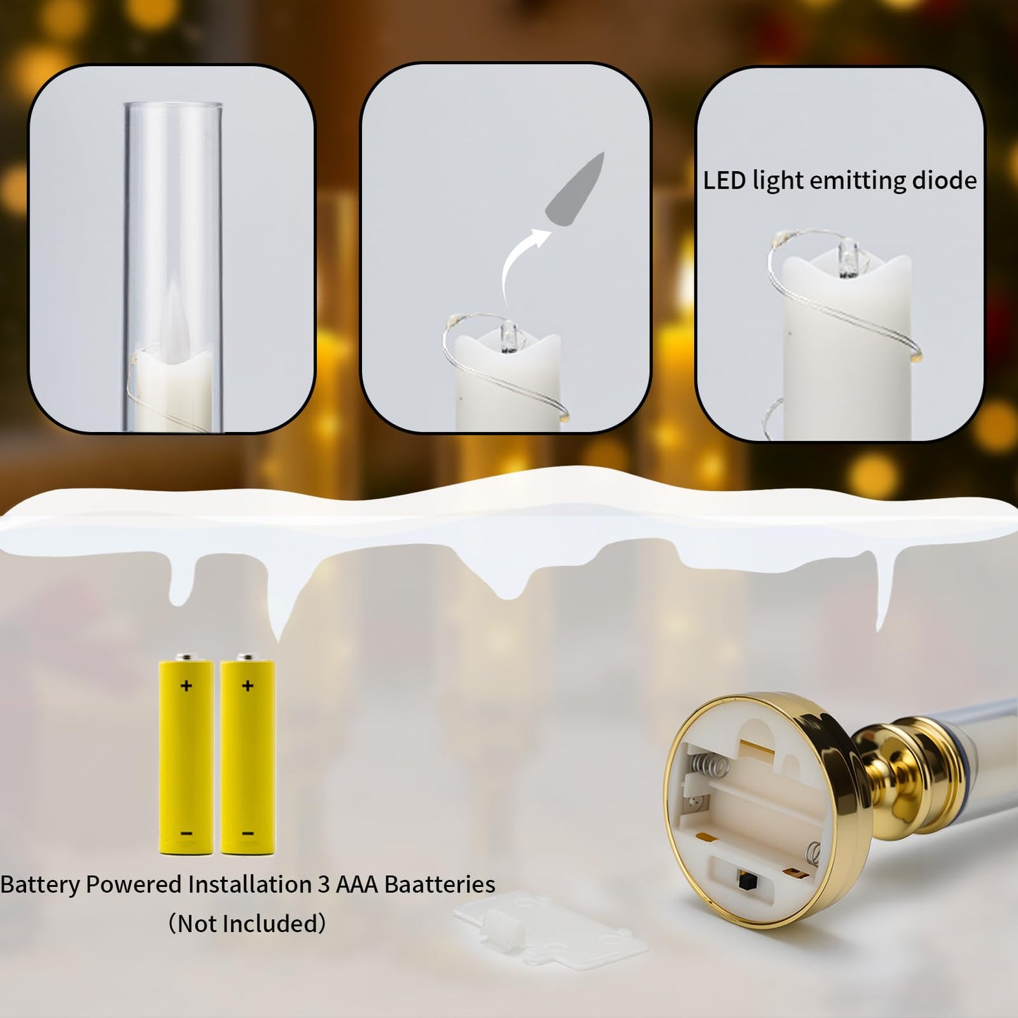 Prerish 6 PCS Flameless Candles with Timer, Flickering Flameless LED Pillar Candles for Romantic Ambiance with Embedded Star String, Acrylic Battery Perated Fake Candles for Home Decoration (Gold)