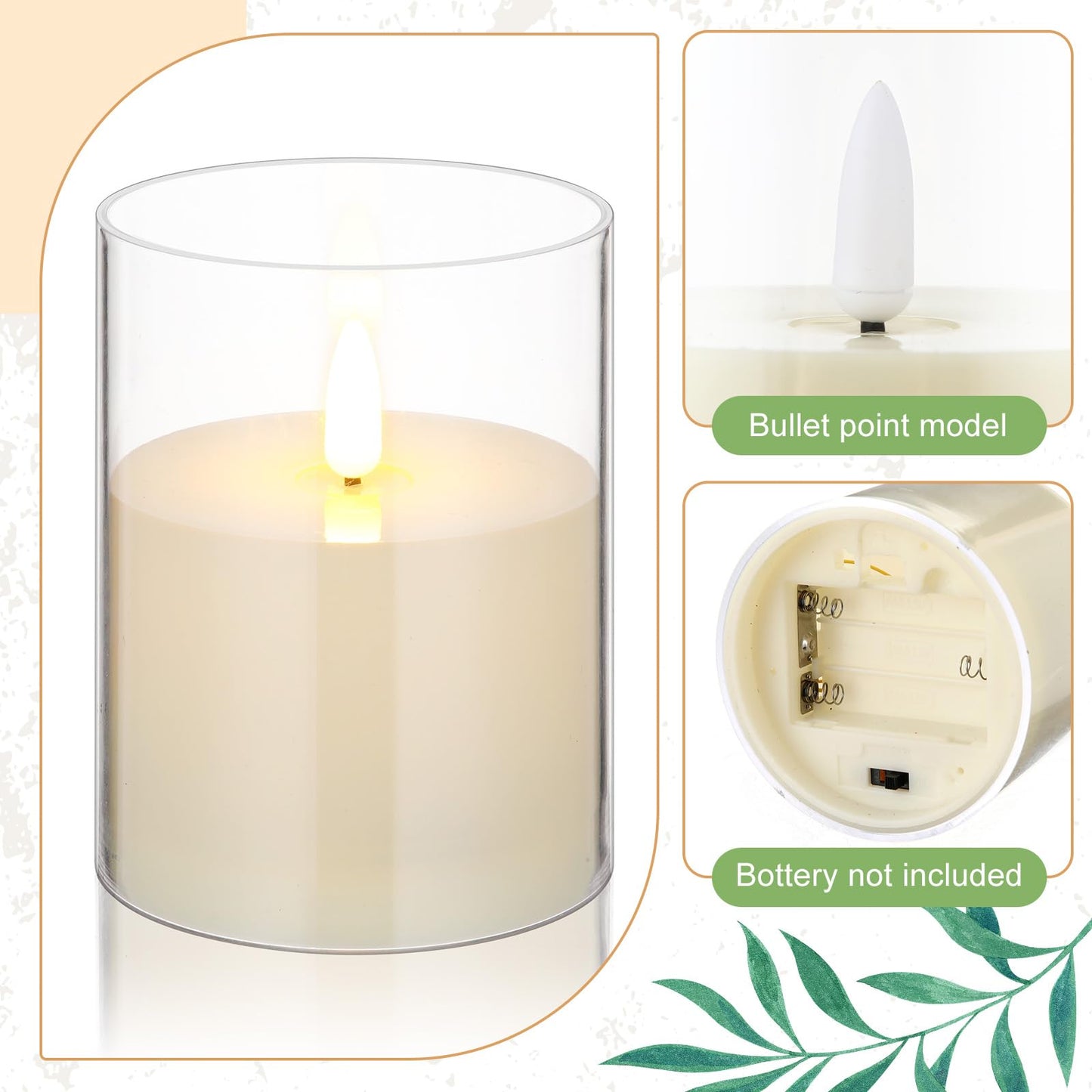 Yunlly 32 Pcs Rose Candle Rings with Flameless Candles Sets, Artificial Flower Eucalyptus Wedding Centerpiece 3 Inch Pillar Candleholders Wreaths for Wedding Party Mother's Day (Champagne)