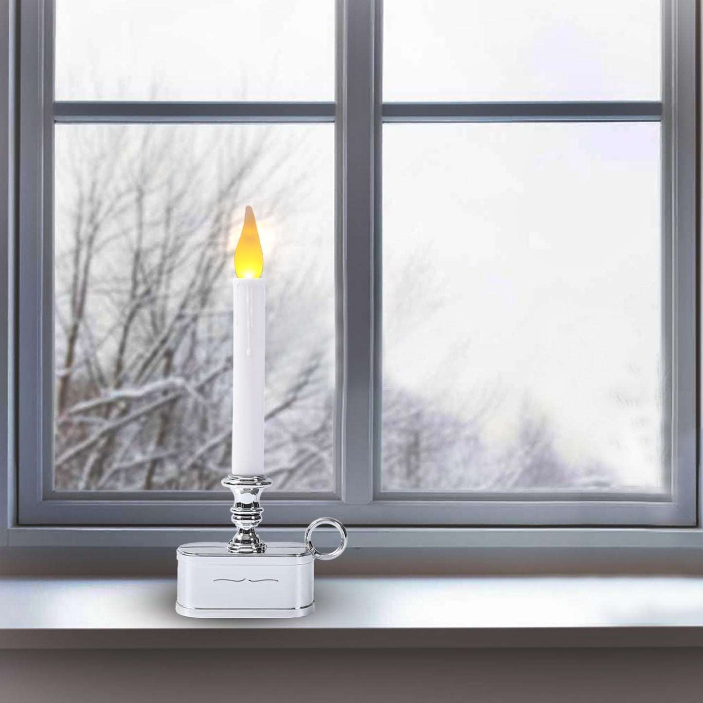 LitTerra Window Candles Battery Operated with Timer 8 Hours on and 16 Hours Off Led Warm White with Flicker Flame