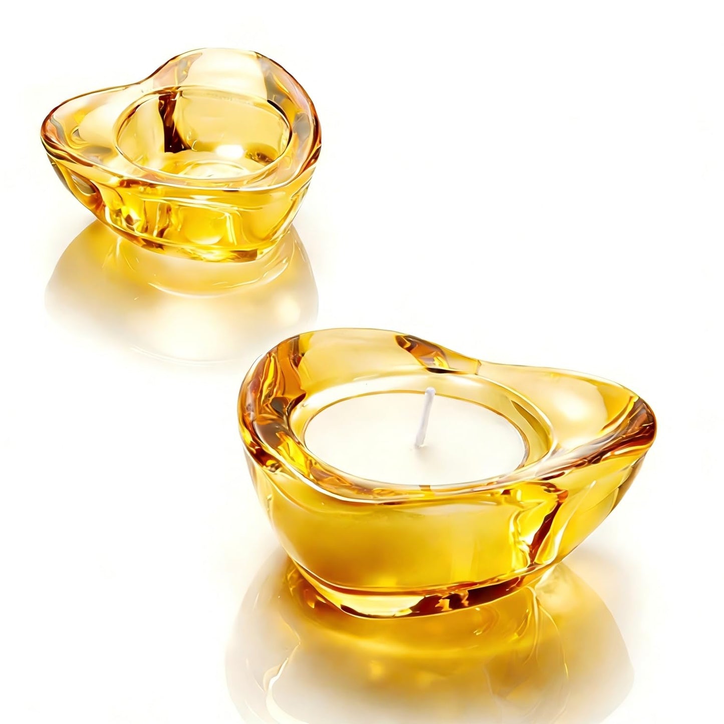 Elivia Gold Tealight Candle Holders - Set of 12, Heart-Shaped Chunky Glass Candle Holder, 2.9" Diameter - CH02 - Rusty Orange