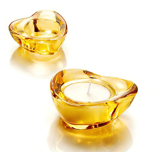 Elivia Gold Tealight Candle Holders - Set of 12, Heart-Shaped Chunky Glass Candle Holder, 2.9" Diameter - CH02 - Rusty Orange