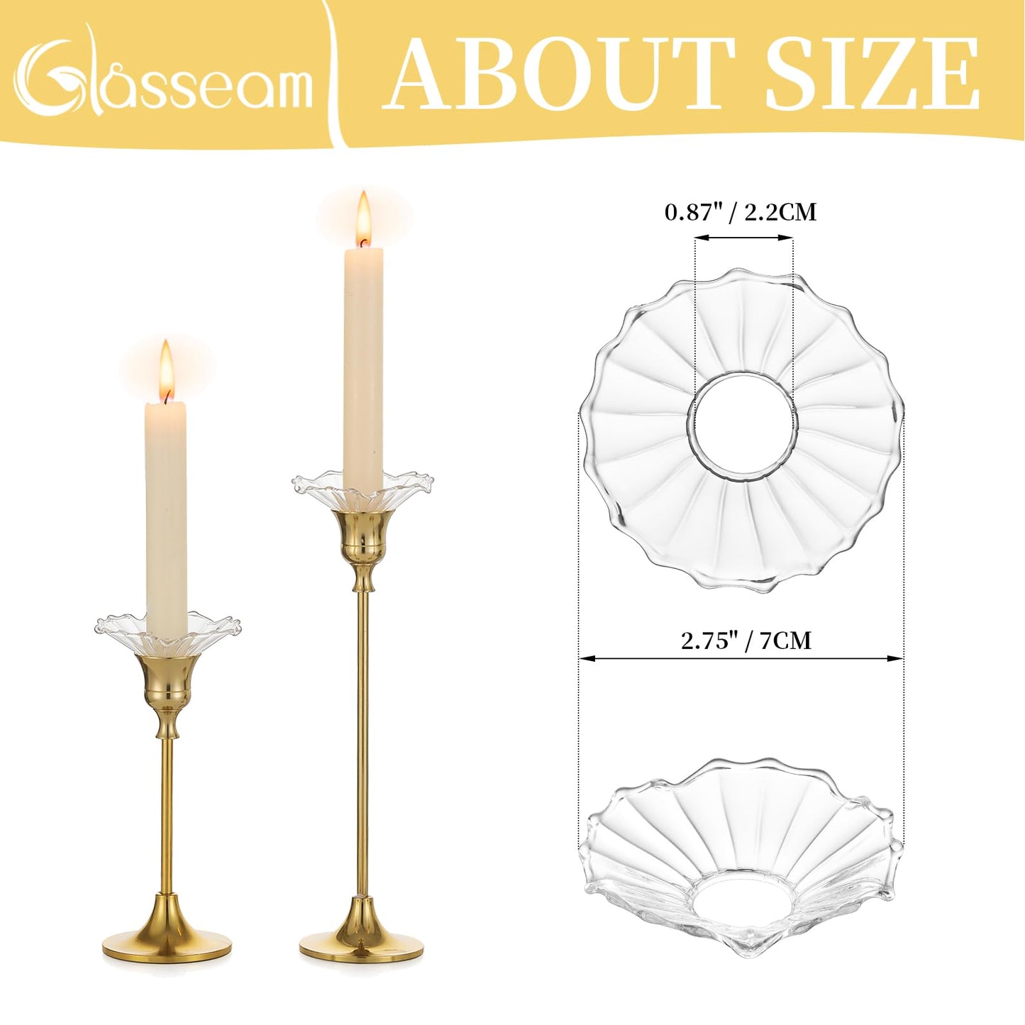 Glasseam Glass Bobeches for Candlesticks Holders: Clear Candle Drip Protectors Set of 12 Ribbed Wax Catchers for Candle Stick Holder Taper Candle Holders for Table Centerpiece Wedding Christmas Dining