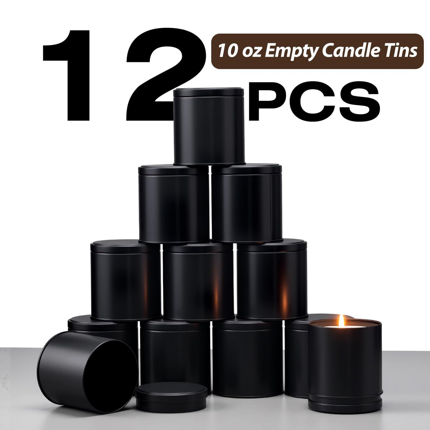 Nexuraze Empty Candle Tins for Making Candles with Lids, Tinplate Material, Warning Label Printed on Can Bottom (Black)