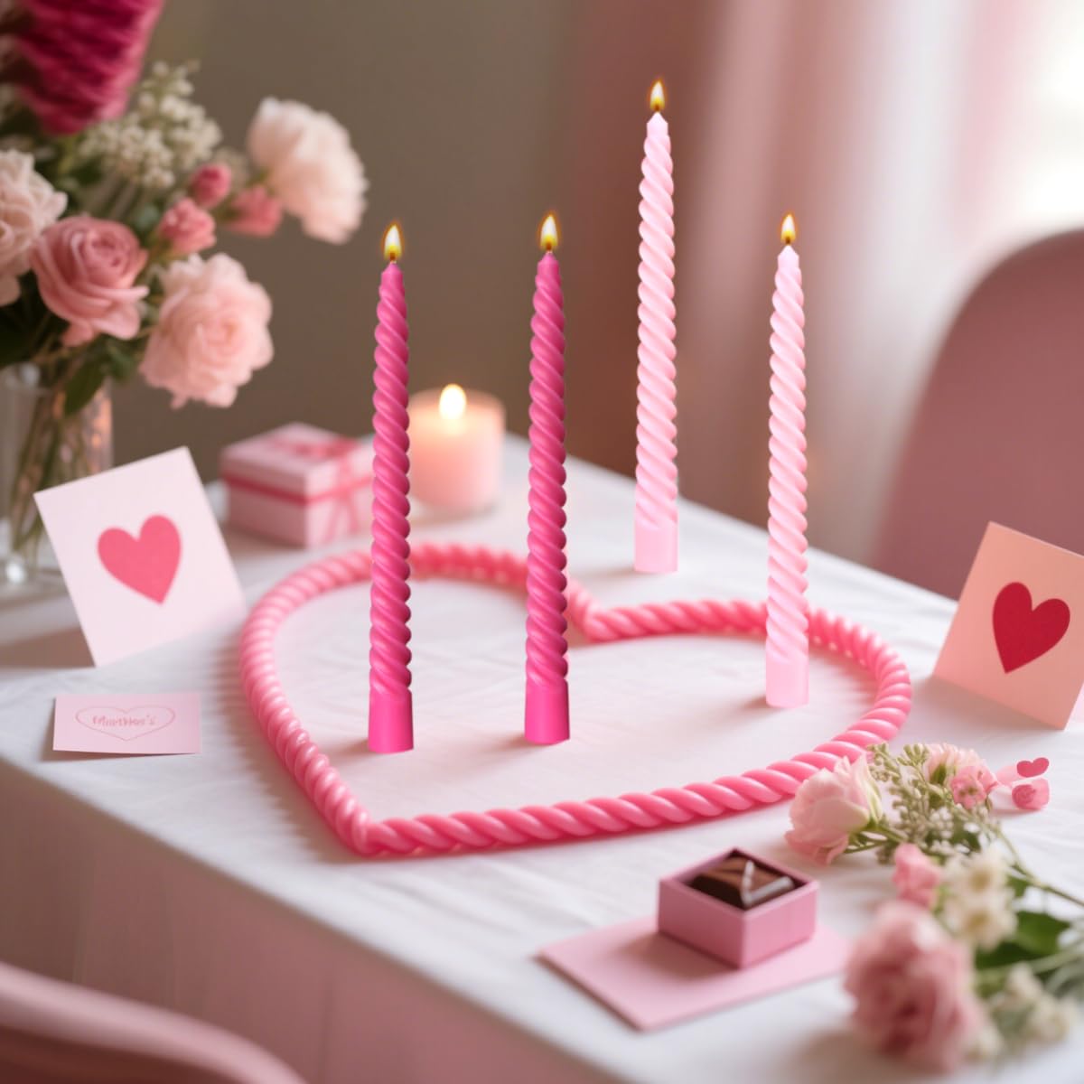 10 Pack Pink and 10 Pack Hot Pink Spiral Taper Candles for Holiday Home Decoration, 10 Inch Unscented Dripless Twisted Candlesticks for Dinner Party Wedding Valentines Day Baby Shower and Easter