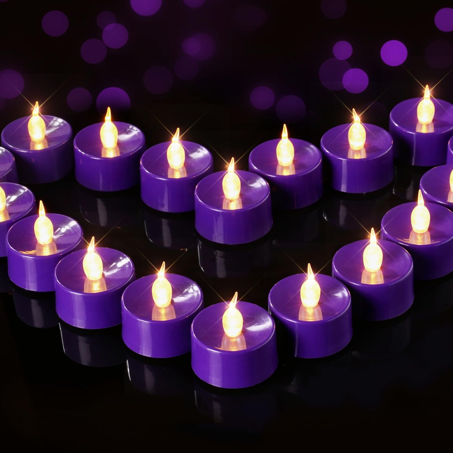 BEICHI Purple Flameless Candles, 24-Pack LED Tea Lights Candles Battery Operated, Electric Fake Tealight Candles, Votive Candles Bulk for Halloween, Christmas, Party, Mardi Gras