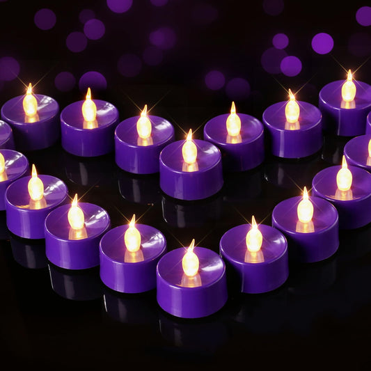 BEICHI Purple Flameless Candles, 24-Pack LED Tea Lights Candles Battery Operated, Electric Fake Tealight Candles, Votive Candles Bulk for Halloween, Christmas, Party, Mardi Gras