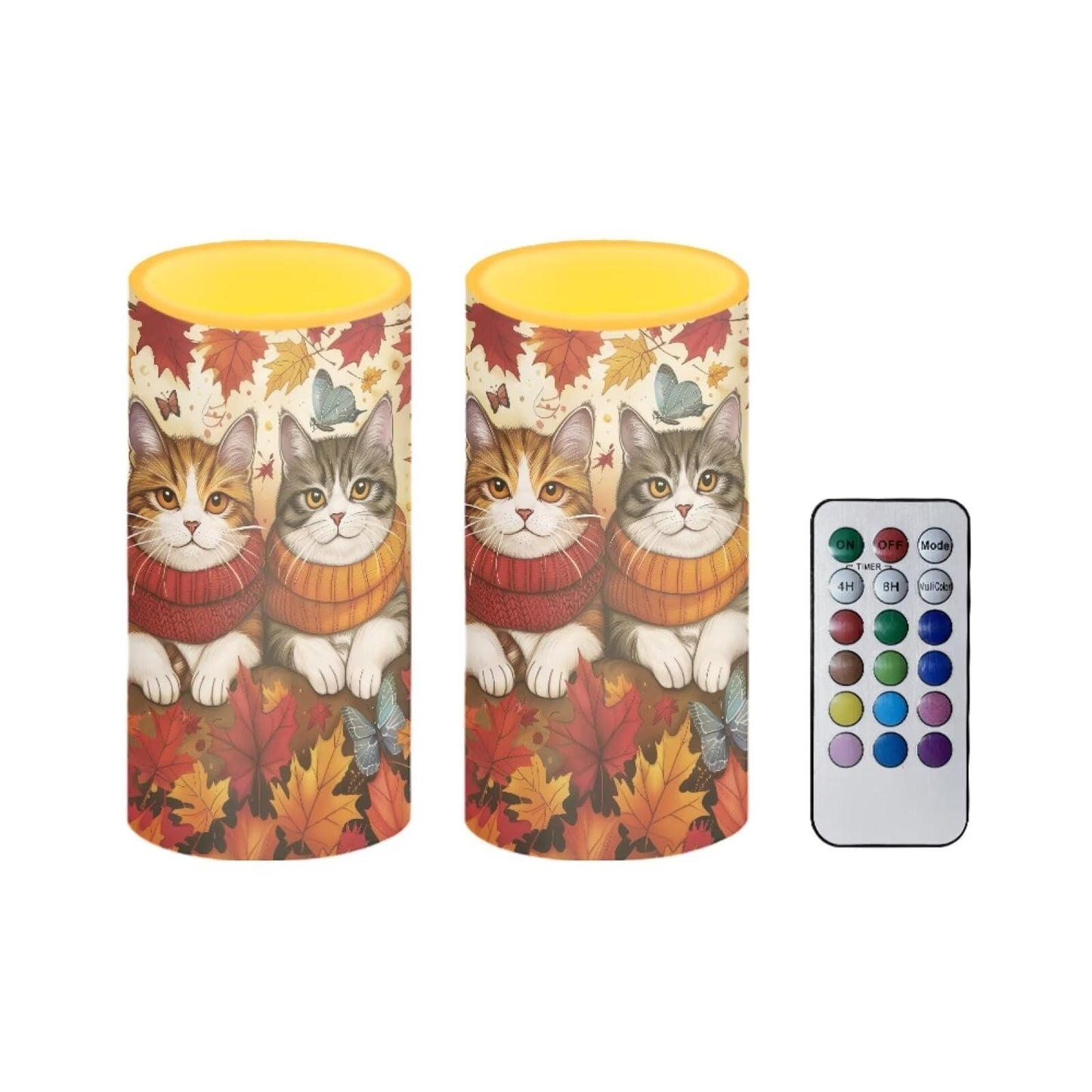 Luarisgur Fall LED Candles with Remote Cat Maple Leaves Flameless Candles Battery Operated LED Warm Light Flickering Candles for Thanksgiving Theme Decor Autumn Fall Harvest Living Room Decorations