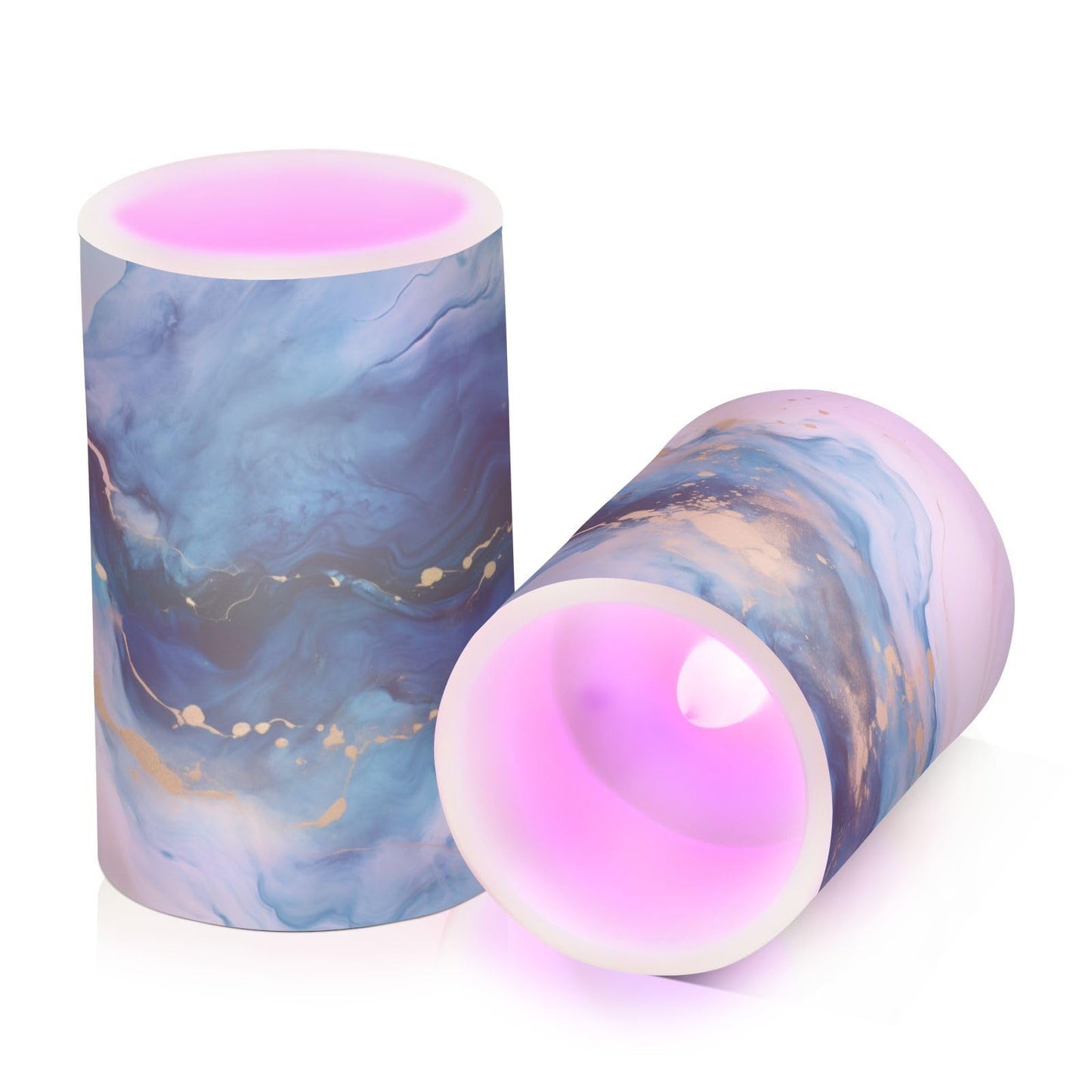 BOENLE Flickering Flameless Candles, Marble Navy Blue LED Candles with Remote Timer, Set of 2 Battery Operated Candle for Valentine Wedding Birthday