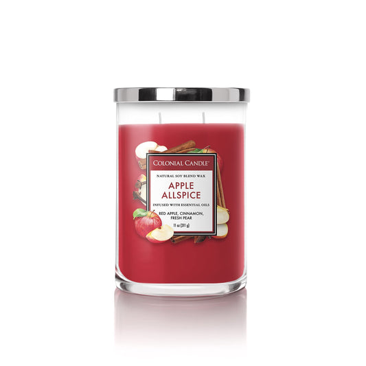Colonial Candle Apple Allspice Scented Jar Candle, Classic Cylinders Collection, 2 Wick, Red, 11 oz - Up to 80 Hours Burn