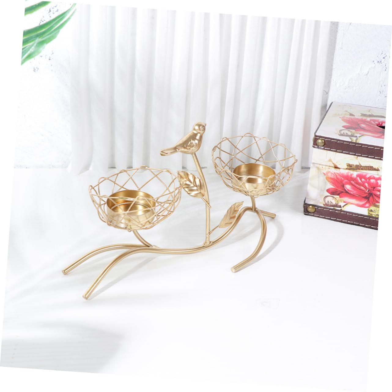 Hoement Iron Candle Holder Bird Branch Tray Candlestick Wedding Decor Decorative Candlesticks for Home