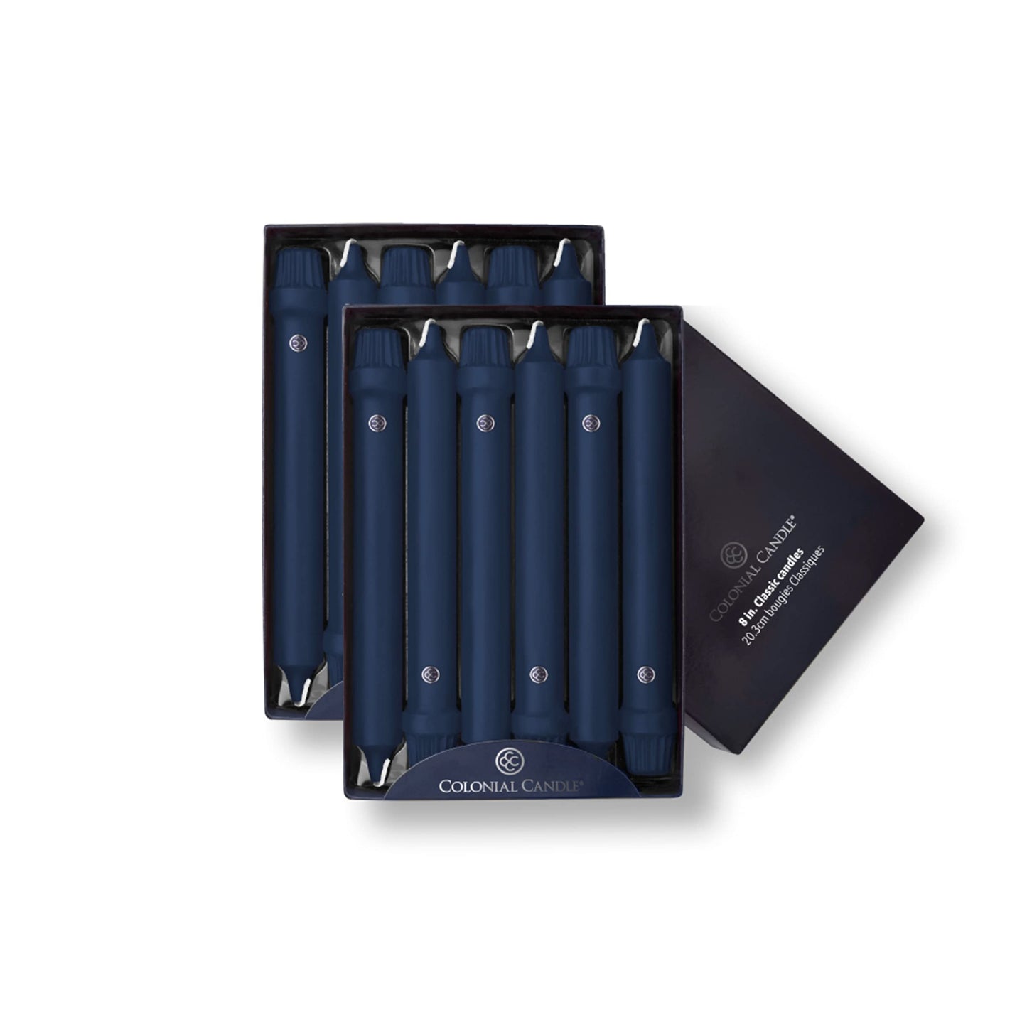 Colonial Candle Unscented Taper Candle, Classic Collection, Indigo, 8 In, Pack of 12 - Up to 6 Hours Burn