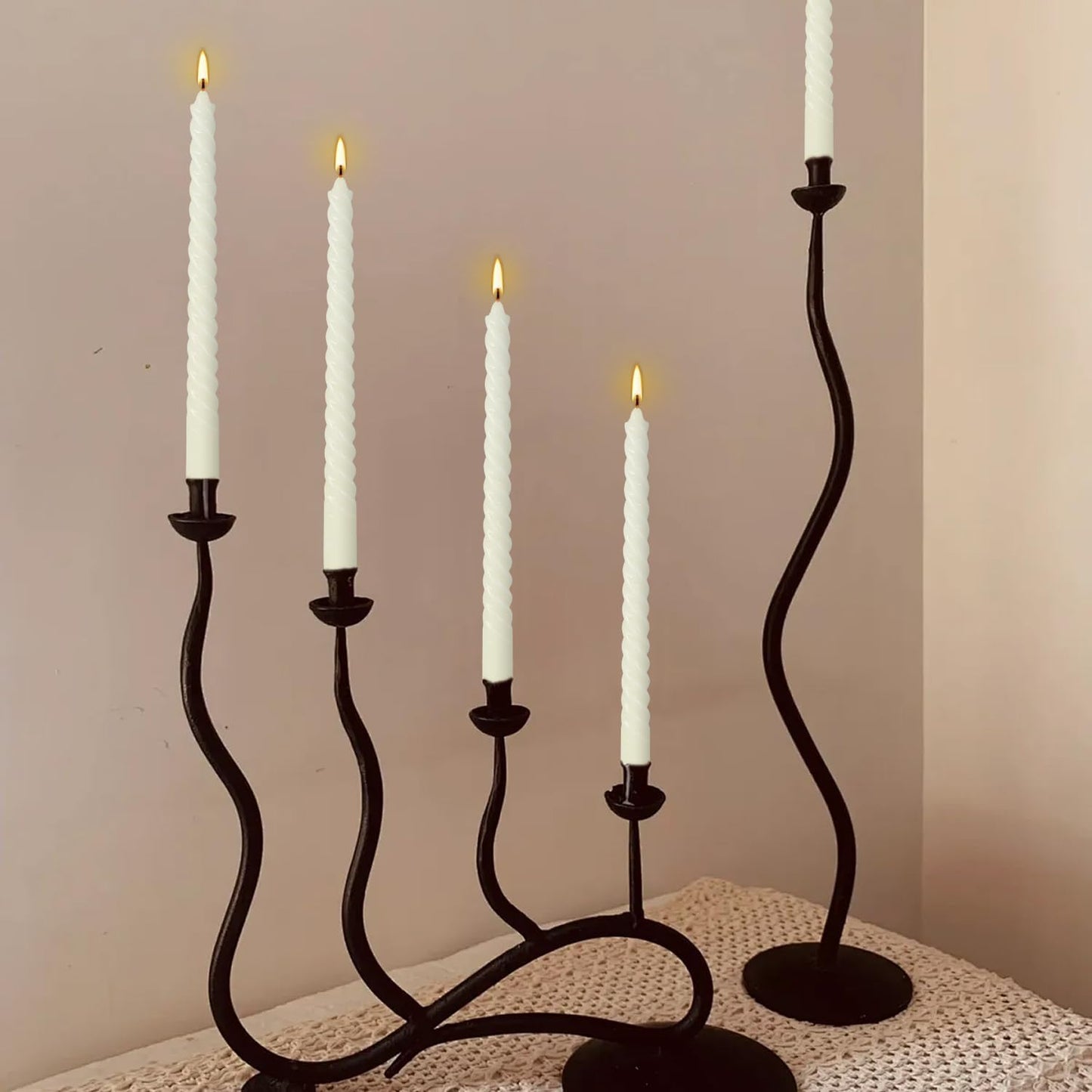 WPONSZU 10 Inch Ivory Spiral Taper Candle Set of 12 Pack Unscented Dripless Candlesticks for Valentine's Day,Dinner,Party,Brithday,Wedding,Christmas,and Home Decoration