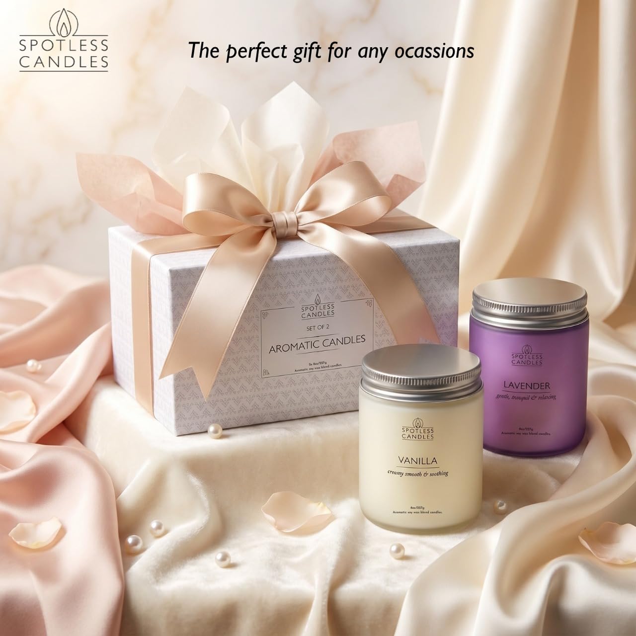 Aromatic Candles Two Pack - 2 x 8 oz Lavender & Vanilla in a Gift Pack, Classic Candle Set for Men and Women by Spotless Leopard