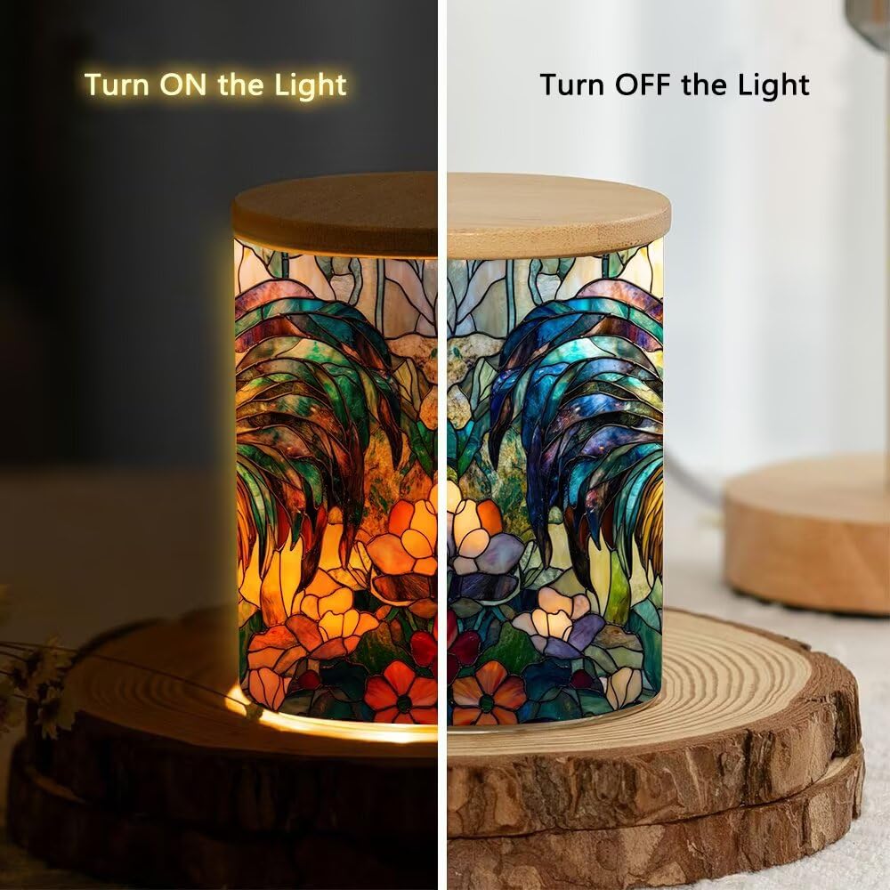 Stained Glass Mother Deer and Fawn Home Decoration Tea Light Candle Jar Candlesticks, Animal Sika Deer Tealight Candle Holders with Bamboo Lid for Table Centerpiece Party Decor, 3.5 x2.8in