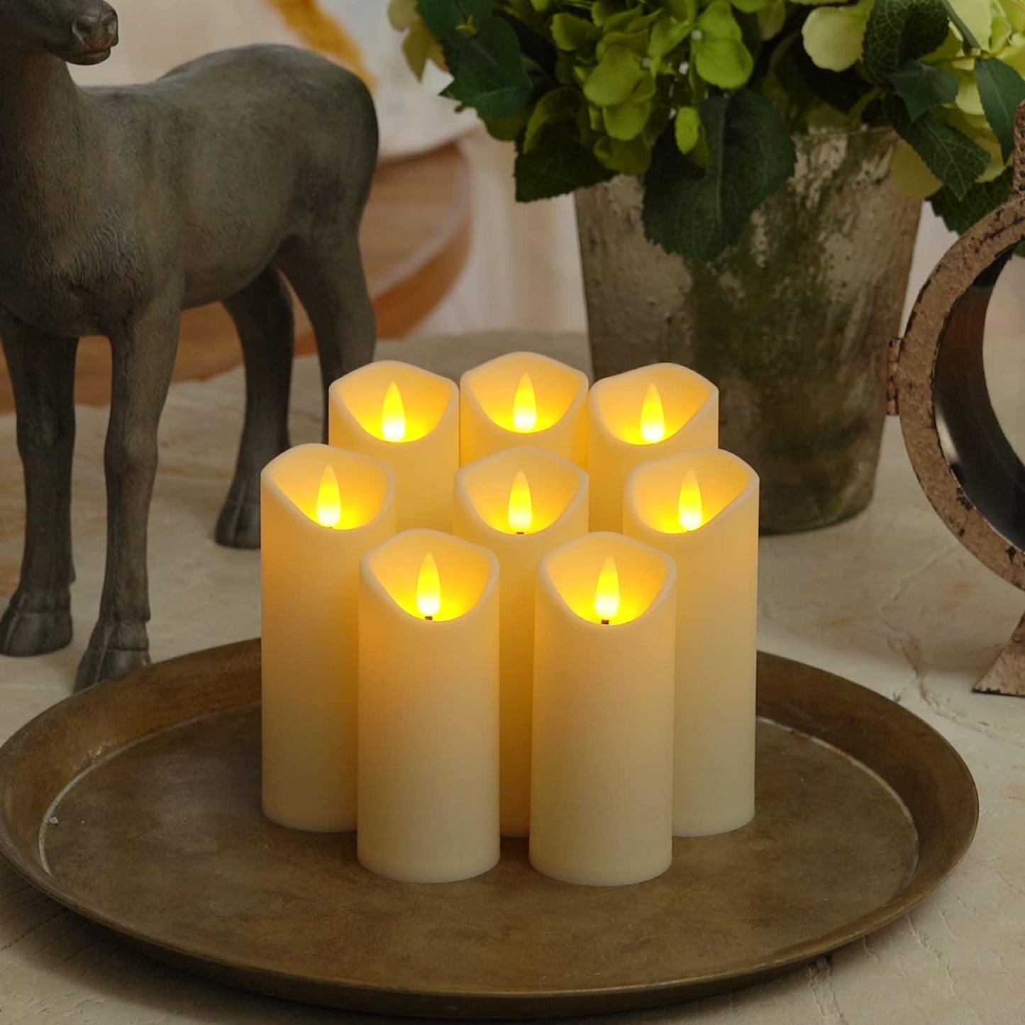 Homemory Flameless Candles, LED Battery Operated with Remote Timers, Electric Fake, Made of Frosted Plastic, Won't Melt, Ivory, Set of 9