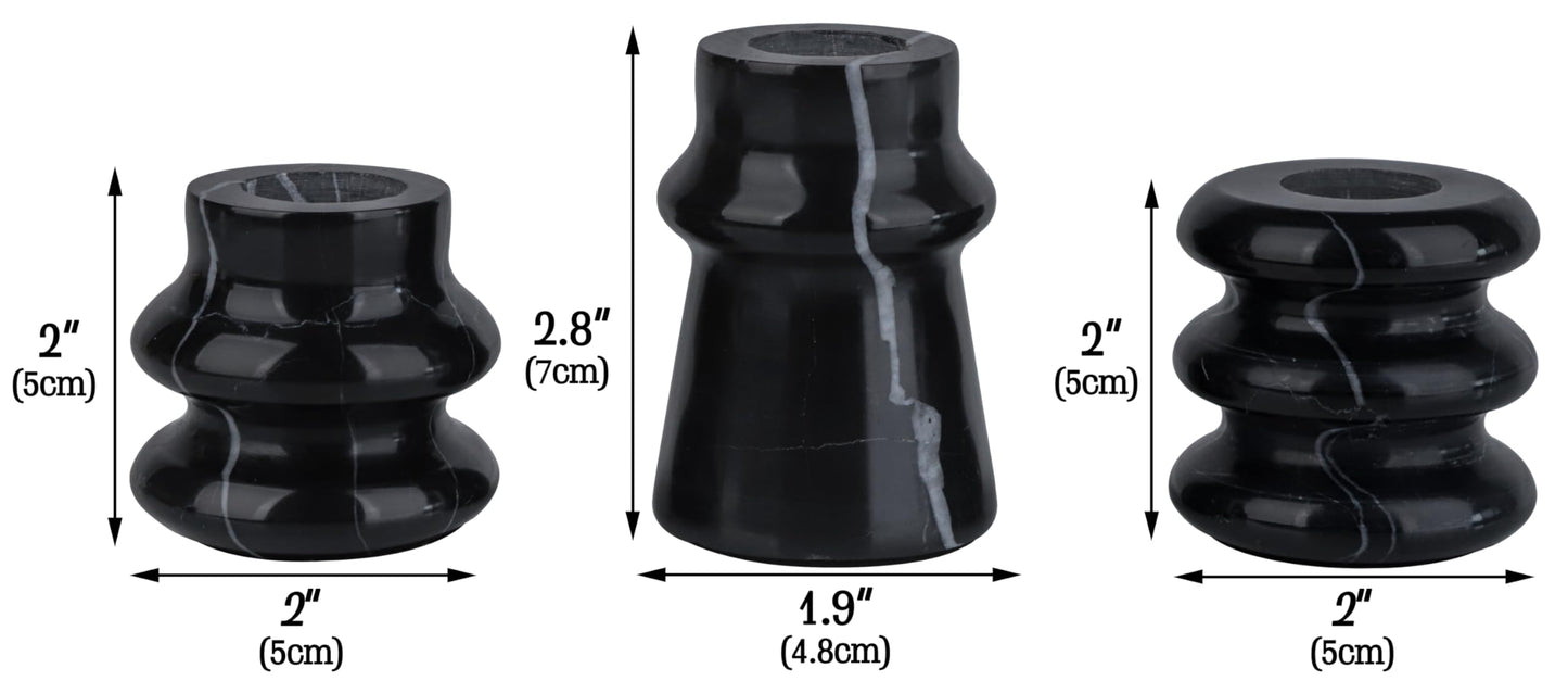 Vixdonos Marble Candle Holder Set of 3 Taper Candle Candlestick Mantle Candle Stand for Home Decor,Wedding,Party and Table Centerpieces(Black)