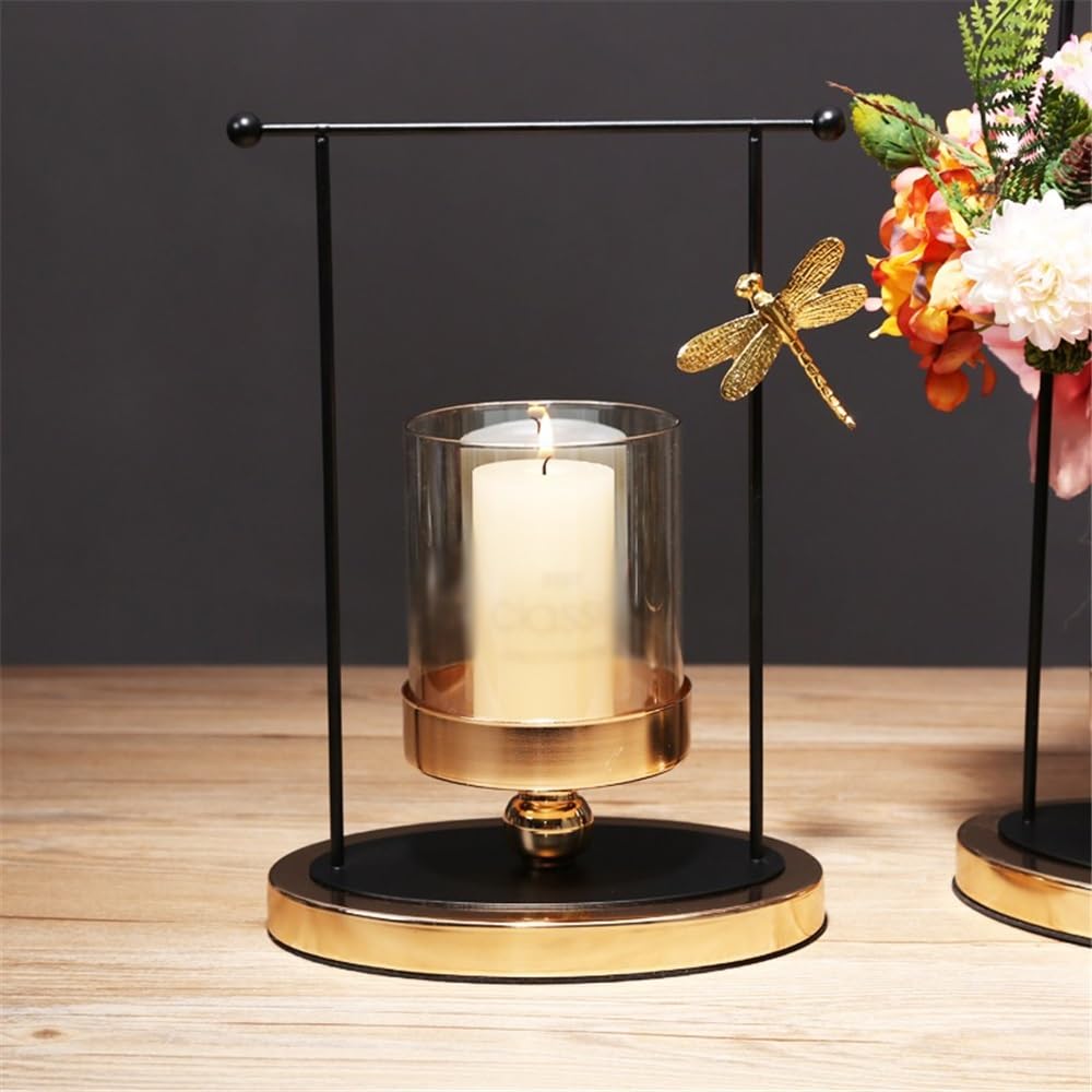 Candlestick Holders Luxury Glass Candlestick Living Room Dining Table Home Decoration Metal Candle Holder Candle Holders(Small)