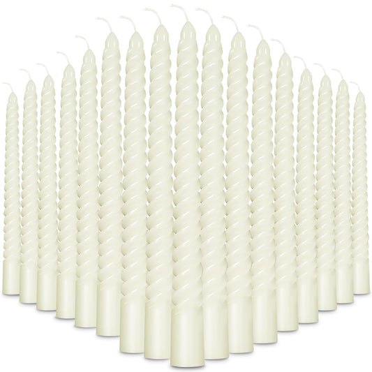PIEMEET 24Pcs Spiral Taper Candles, 10Inch Dripless Twisted Candle, White Twisted Candlesticks, Unscented Taper Spiral Long Candle Stick for Wedding Dinner Party Home Decoration