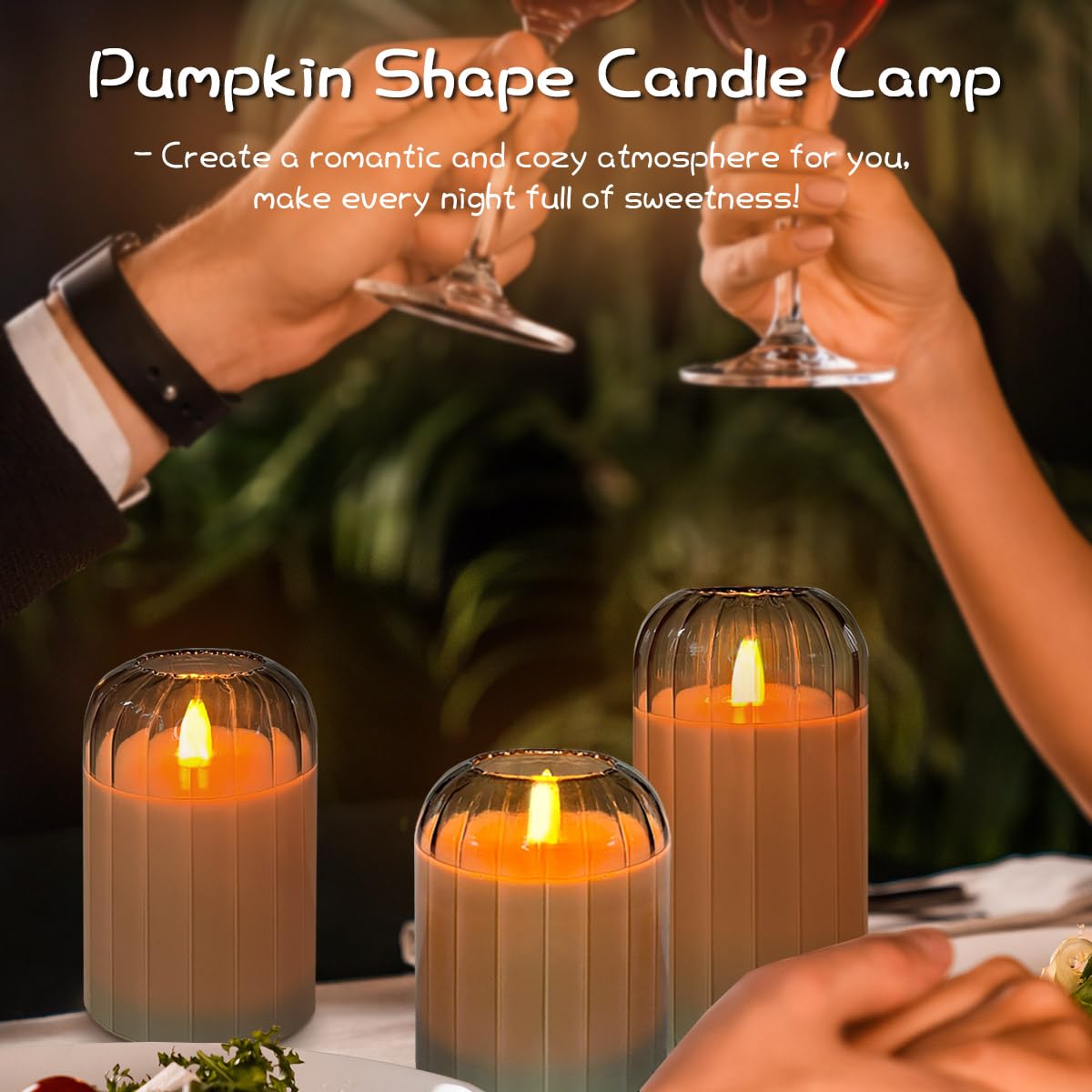 LEDHOLYT Rechargeable Flameless Candle, Flashing LED Pillar Real Wax Candle with Remote Control and Timer, Green Pumpkin Glass Electronic Candles for Room Decoration, 1 Set of 3