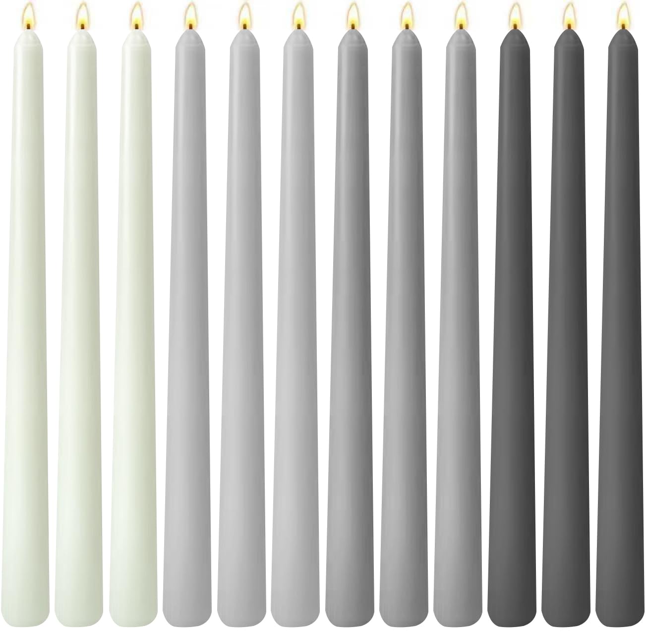 12-Pack Gradient Grey Taper Candles, 10 Inch Unscented Dripless Candlesticks, Long-Lasting Burn Time of 7-8 Hours, Perfect for Dinners Parties Home Décor