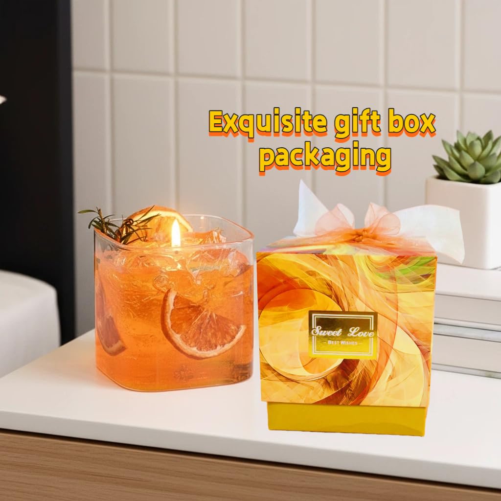 Soy Wax Scented Candle in Glass Jar|Orange Citrus&Rose Aromatherapy Candle |Relaxing Gifts for Women, Friends,Coworkers,Valentine,New Year|Stress Relief (Fruit-Orange)