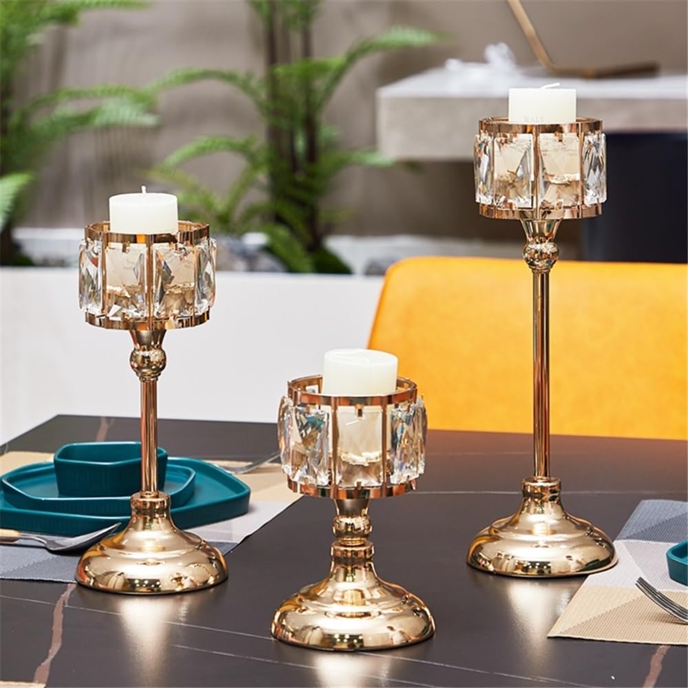Candlestick Holders Simple Iron Glass Candlestick Modern Table Decoration Ornaments Candle Holder Candle Holders(Silver,Small)