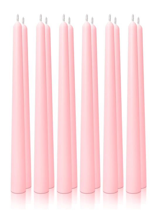 Homeology 10" Classic Taper Candles, Blush Pink, 12-Pack, 7-8 Hours Long Burning, Unscented Tall Candlesticks