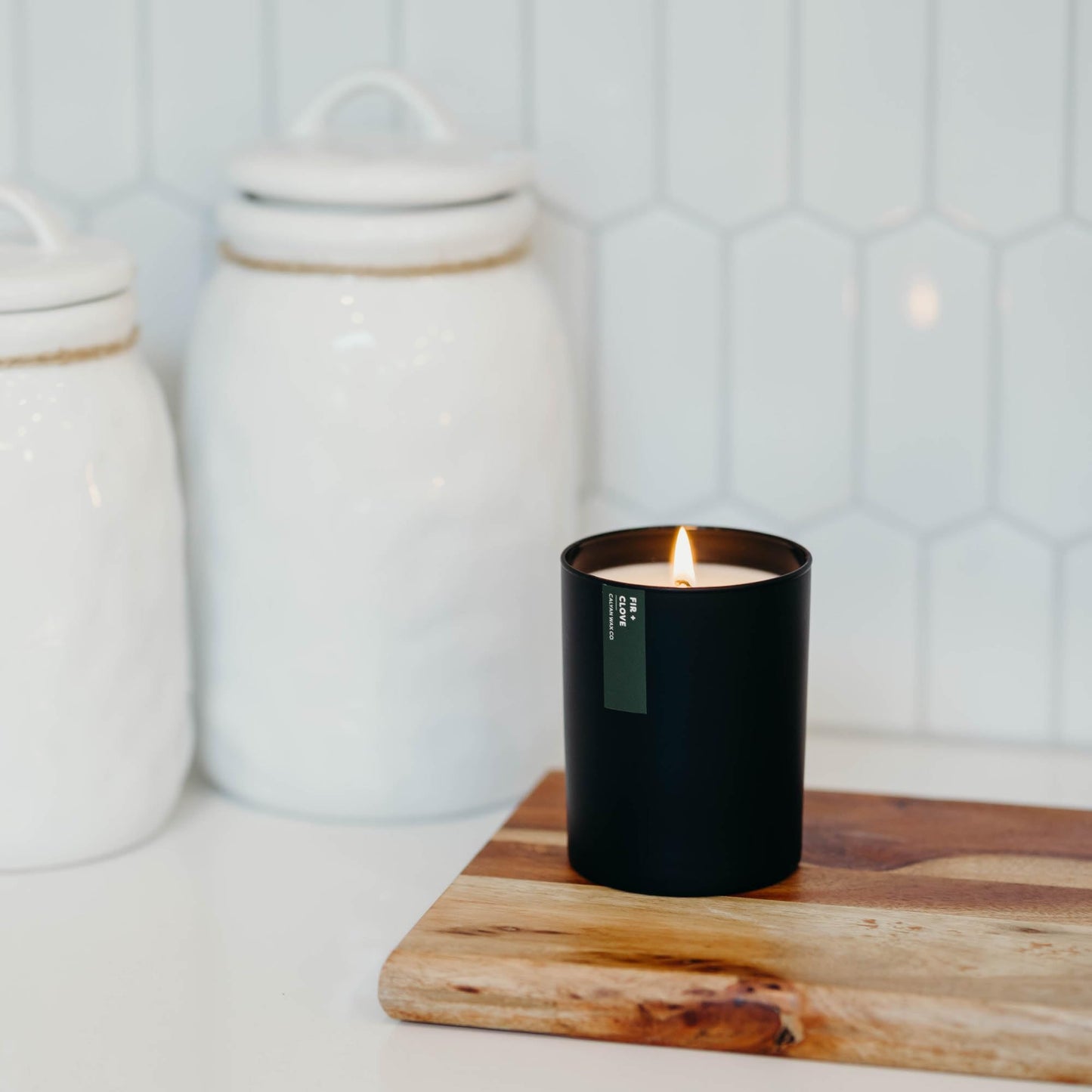 Calyan Wax Co. Fir & Clove Scented Candle - 75 Hour Burn - Luxury Clean Soy Wax Candles - Long Lasting Black Tumbler Jar Candle for Home - 10.2oz