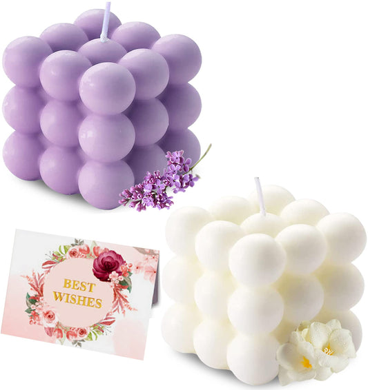 Aokala Scented Bubble Candles Gifts Set for Women, Large Candles for Home Decor Scented, 2 x 5.4 oz Soy Wax Aromatherapy Candles, Cube Aesthetic Candle, Ideal Gifts for Valentines Day, Mother's Day