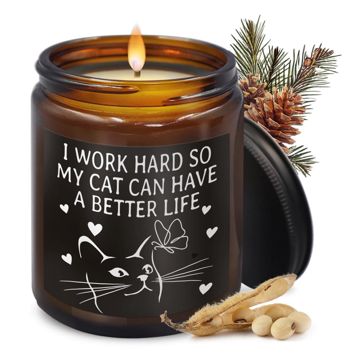 THDSE Cat Birthday Gifts for Women - Scented Candles, Christmas Cat Mom Gifts, Pine Scented, 8 oz