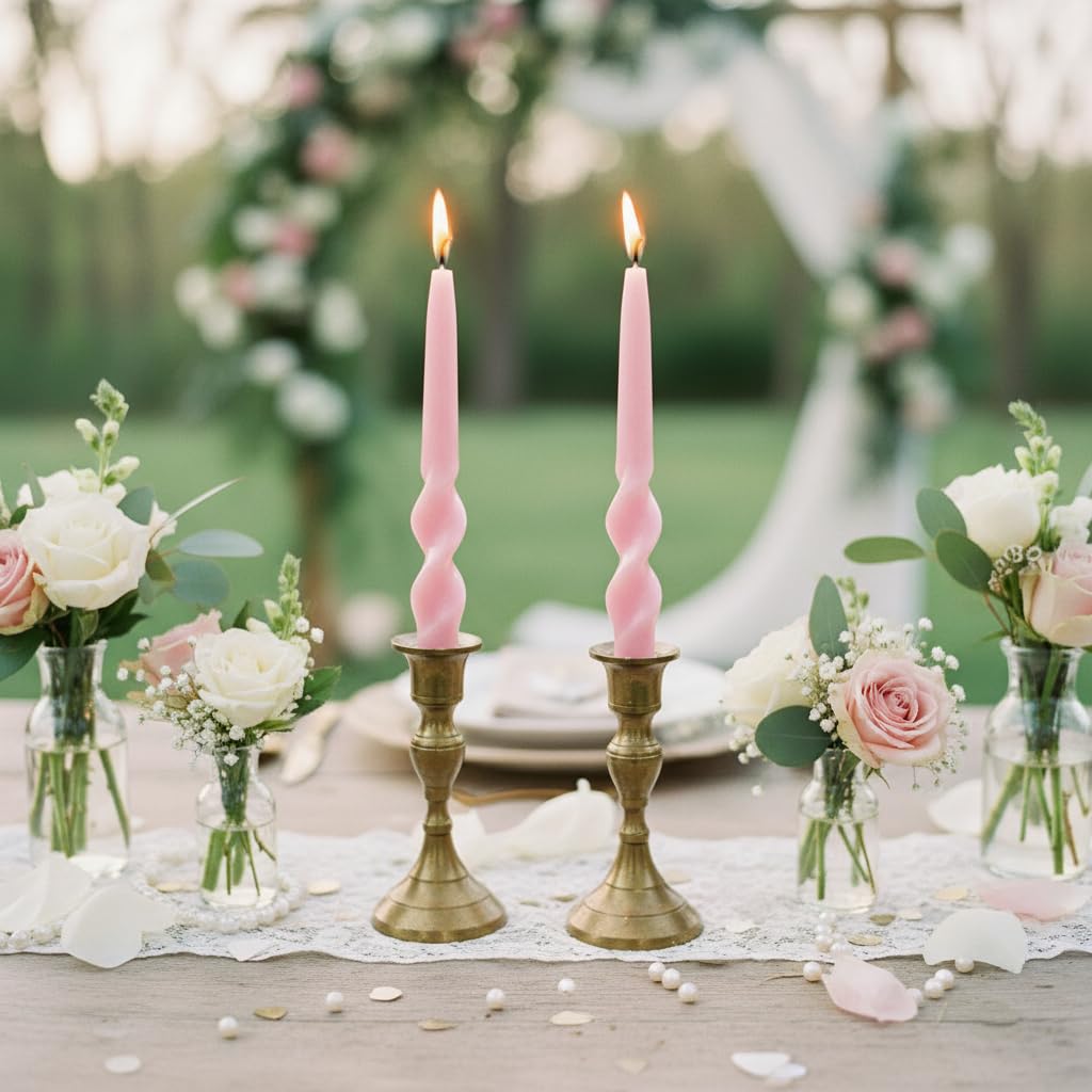 9 Inch Taper Candles Twisted Candlesticks Handmade 2 Pack Unscented Spiral Candles Smokeless Candle Sticks for Wedding Easter Yoga Birthday(Pink)