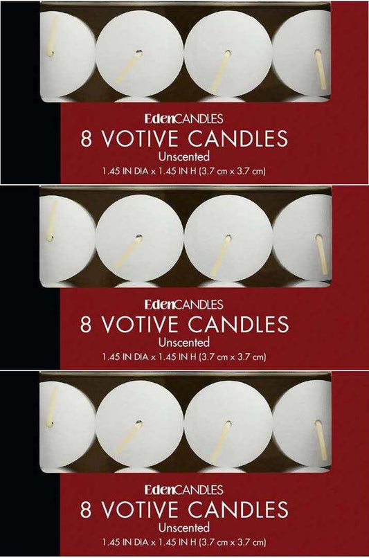 Votive Candles Premium Quality - White Set of 24 in Three Packs of 8