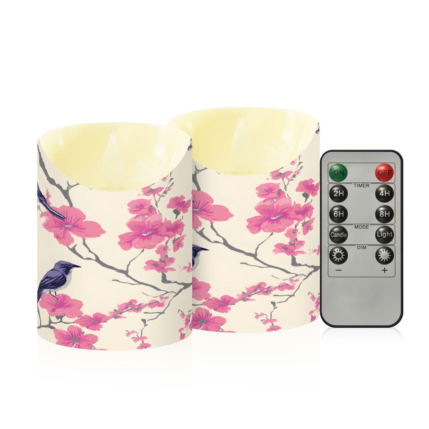 ALAZA Bird Pink Flower Flameless Candles with Remote Timer,LED Flickering Battery Operated Electric Pillar Tea Light Candles for Wedding Table Christmas Decorations 3" x3.9"
