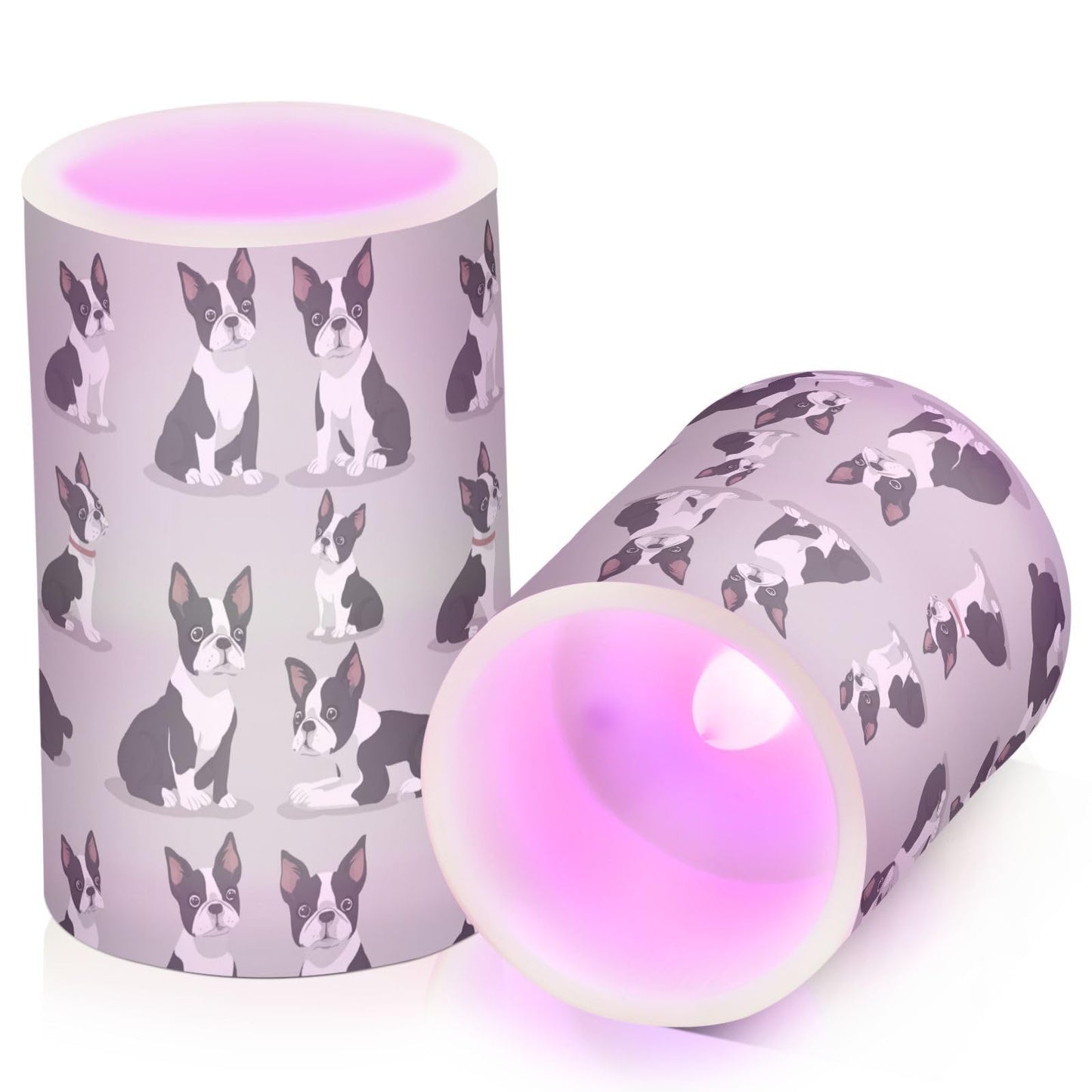 Pigsaly Flameless Candles Battery Operated Cute Puppy Boston Terrier Dog Flickering Led Pillar Candles with Remote Control Colour Changing Warm Light Candles for Halloween Christmas Wedding