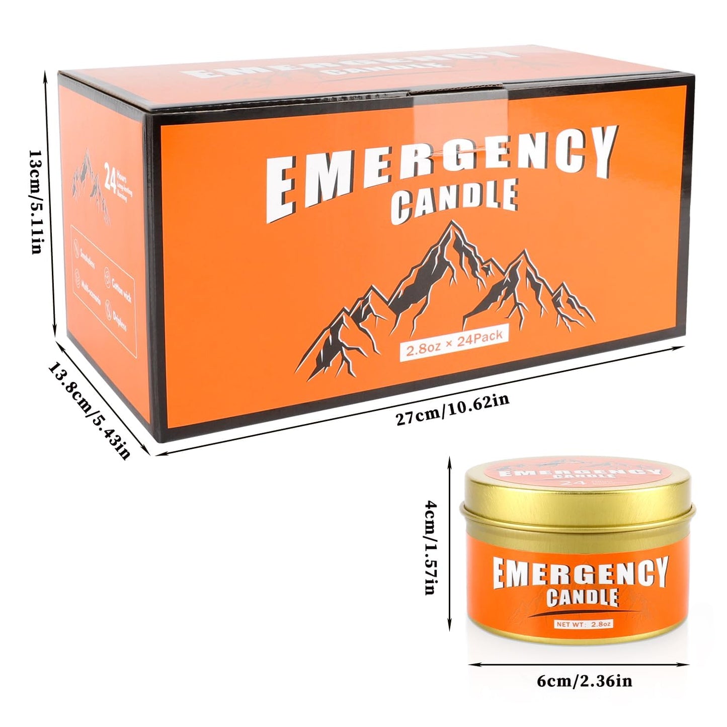 CAKETYCG 24+Hour Candle Set 24 Pack 2.8oz, Emergency Candles for Power Outages, Mountain Climbing, Wild and Camping Use. Portable and Tabletop Design, Bulk Emergency Candle Supplies.