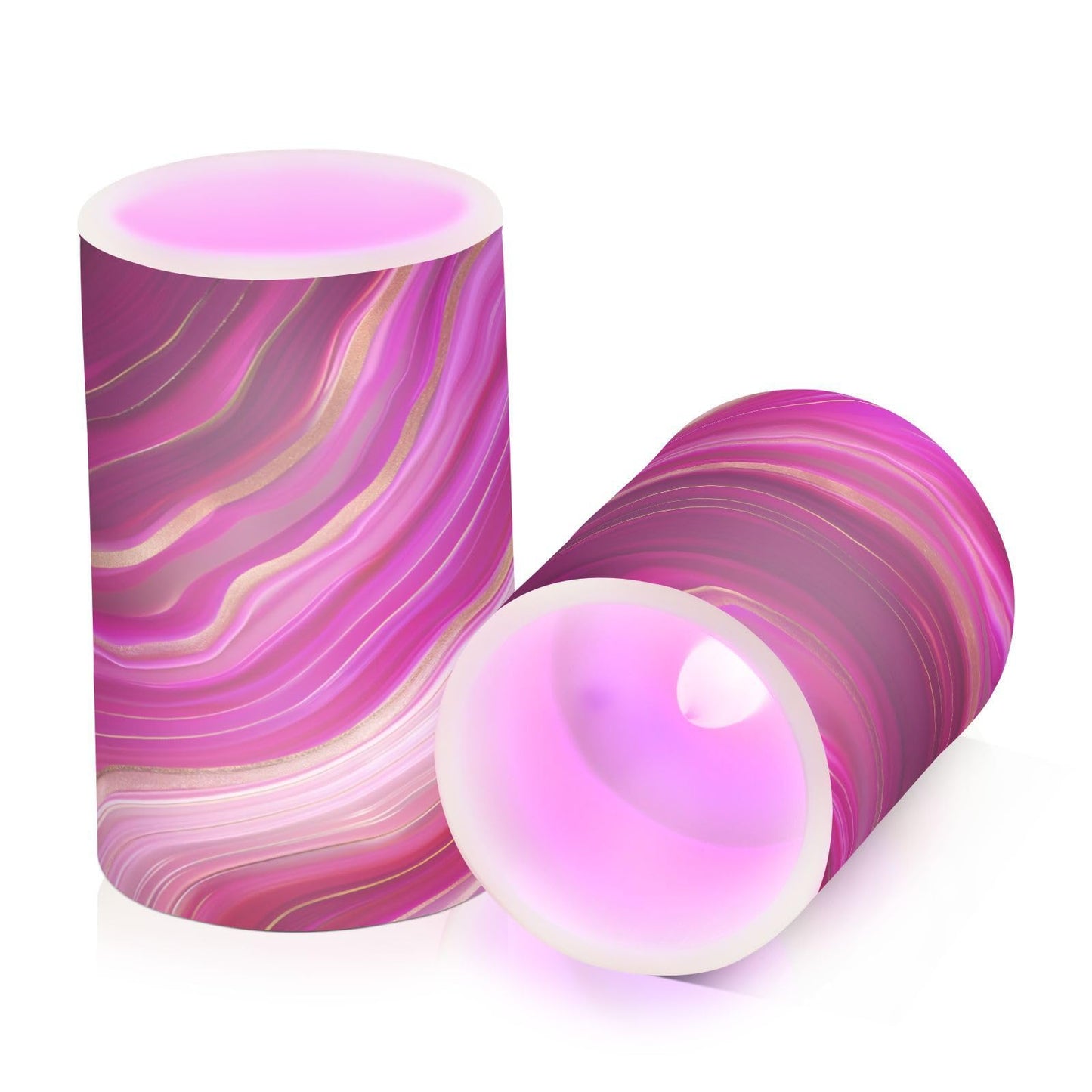 BOENLE Flickering Flameless Candles, Fuchsia Gold Fluid Marble LED Candles with Remote Timer, Set of 2 Battery Operated Candle for Valentine Wedding Birthday