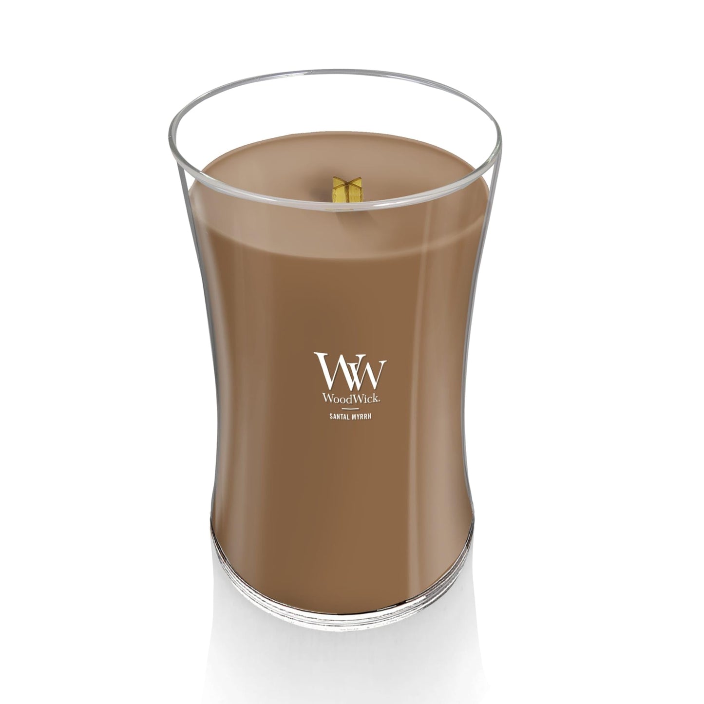 WoodWick Large Hourglass Candle Santal Myrrh - Premium Soy Blend Wax Pluswick Innovation Wood Wick Made in USA