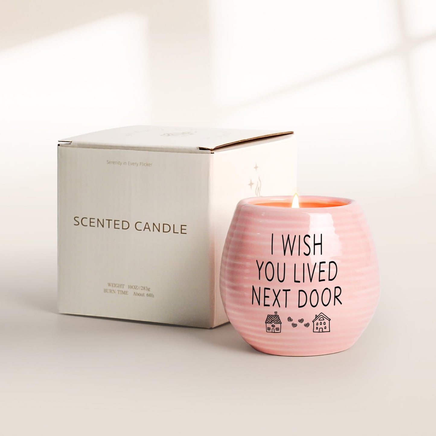 Best Friend Birthday Gifts for Women, Birthday Gifts for Women, BFF, Bestie, Her, Best Friend, 10 Oz Handmade Ceramic Candle Jar, I Wish You Lived Next Door, Lavender Candles, Long Distance Gift