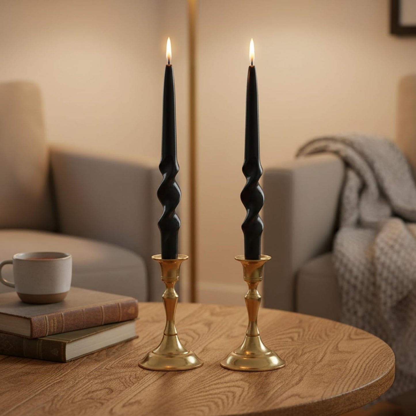 Black Spiral Taper Candles 10 Inch, 2pcs Twisted Candlesticks Dripless Unscented Long Dinner Candles for Wedding Easter Home Decor Romantic Table Setting Housewarming & Mother's Day